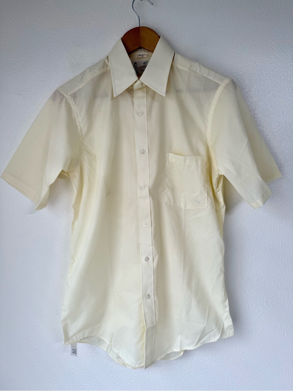 Vintage 80s Van Heusen 417 Light Yellow Half Sleeve Button Down Shirt Size 15